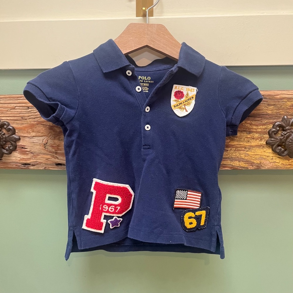 Polo Ralph Lauren Toddler Navy Blue Patchwork Polo Shirt 2T Collegiate